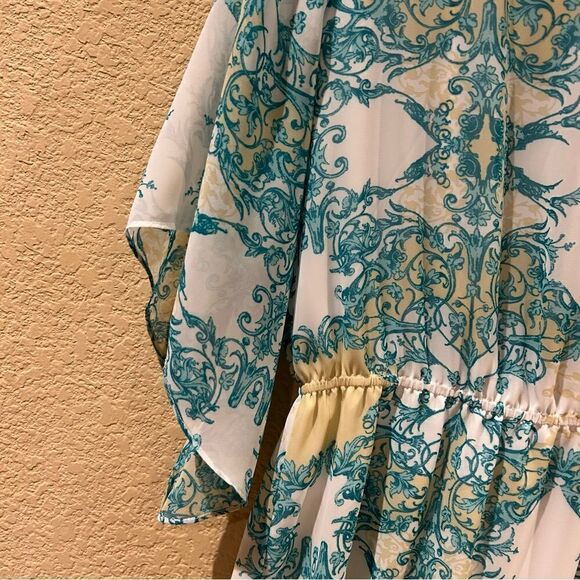 Antonio Melani size 8 teal and white print dress with flowy sleeves - Picture 8 of 9